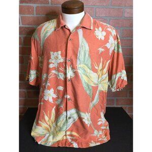 Tommy Bahama Men's Button-Up Silk Hawaiian Print Shirt Collared Orange Size XL